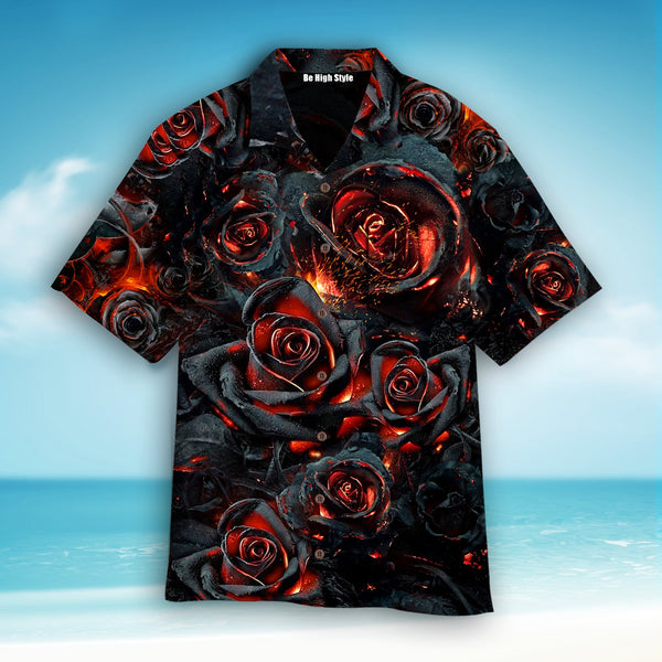 Fire Black Rose Hawaiian Shirt With Pocket| SP1057