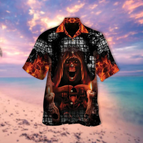Fire Skull Halloween Hawaiian Shirt | HW2837