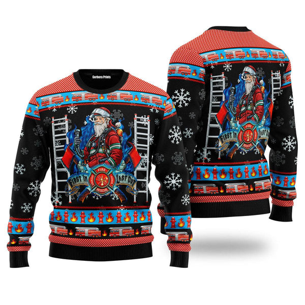 Firefighter Santa First In Last Out Ugly Christmas Sweater | For Men & Women | UH1525