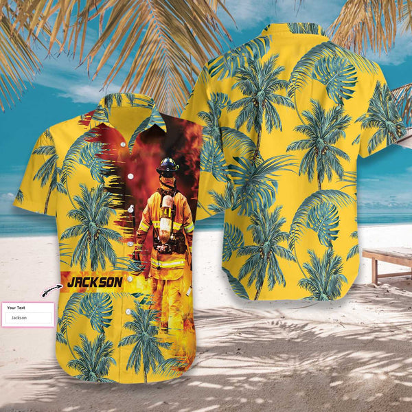 Firefighter Yellow Tropical Hawaiian Shirt | HW3075