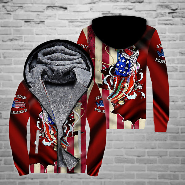 Fishing American Flag Fleece Zip Hoodie All Over Print | FZ292