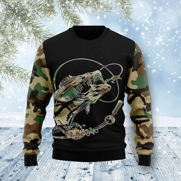 Camo Fishing Funny Ugly Christmas Sweater | Adult | US2584