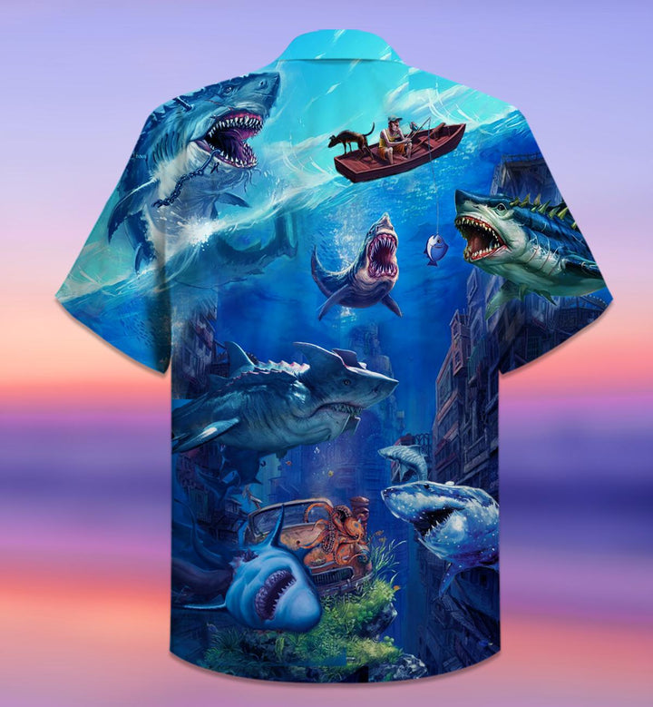 Fishing Shark With Small Ship Aloha Hawaiian Shirt | For Men & Women | HW461-BehighStyle