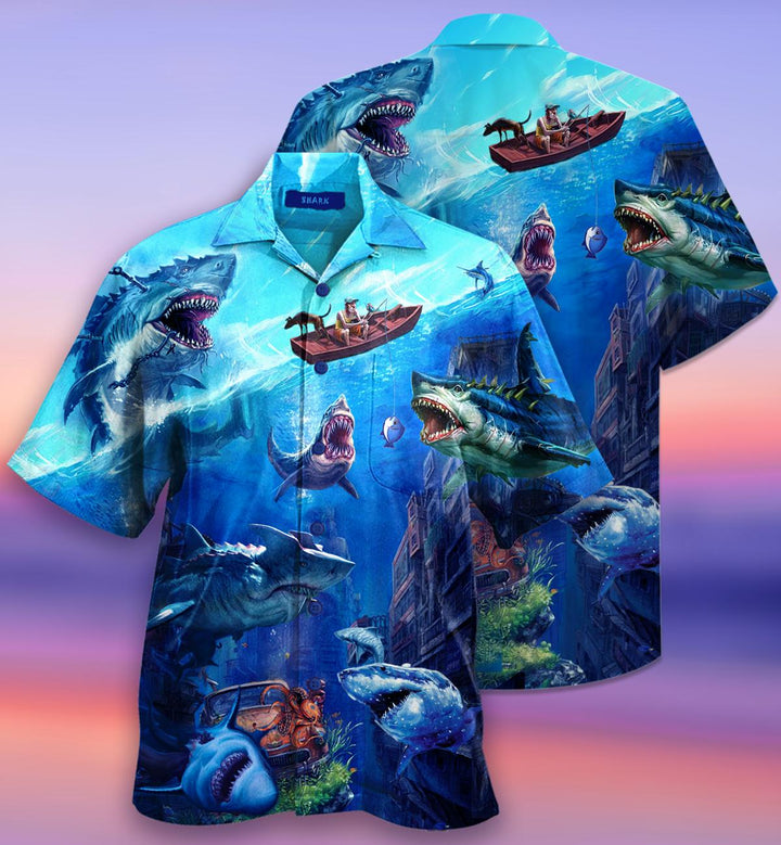 Fishing Shark With Small Ship Aloha Hawaiian Shirt | For Men & Women | HW461-BehighStyle