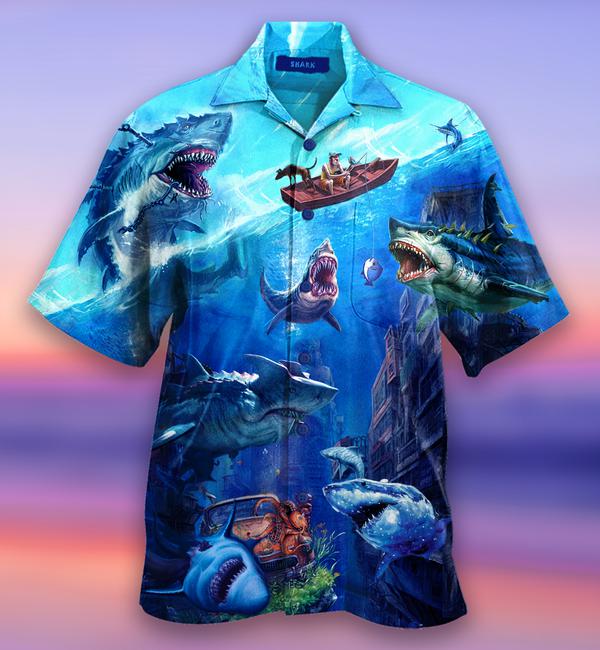 Fishing Shark With Small Ship Aloha Hawaiian Shirt | For Men & Women | HW461-BehighStyle