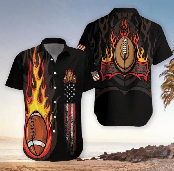 Flame Football Cup American Flag Hawaiian Shirt | HW3058