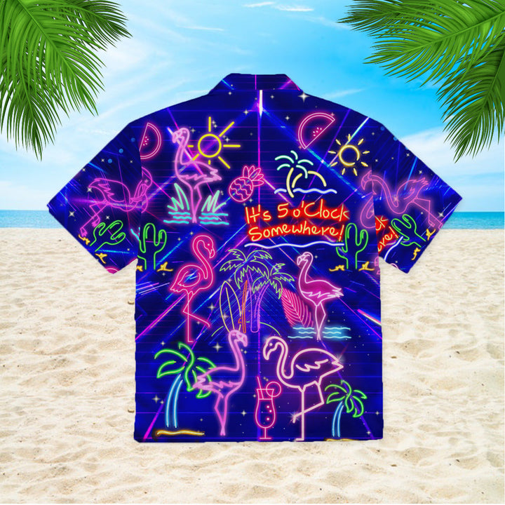 Flamigo Neon Its 5 OClock Somewhere Hawaiian Shirt | For Men & Women | HW305-BehighStyle