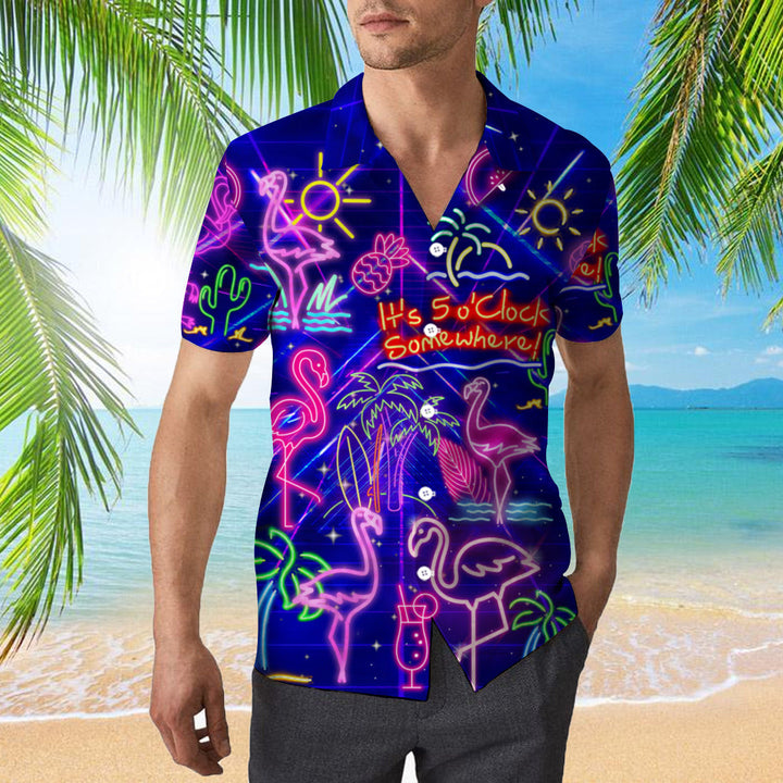 Flamigo Neon Its 5 OClock Somewhere Hawaiian Shirt | For Men & Women | HW305-BehighStyle