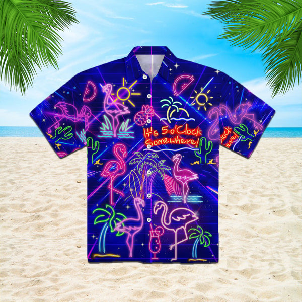 Flamigo Neon Its 5 OClock Somewhere Hawaiian Shirt | For Men & Women | HW305-BehighStyle