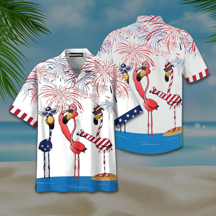 Flamingo American Flag Firework Hawaiian Shirt | For Men & Women | HW222-BehighStyle