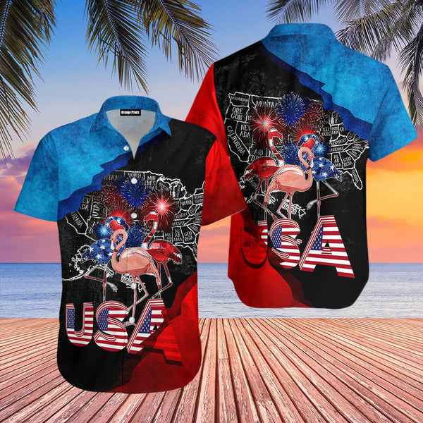 Flamingo American Flag Firework Hawaiian Shirt | For Men & Women | HW2378-BehighStyle