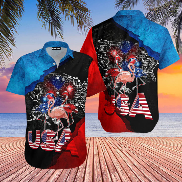 Flamingo American Flag Firework Hawaiian Shirt | For Men & Women | HW2378-BehighStyle