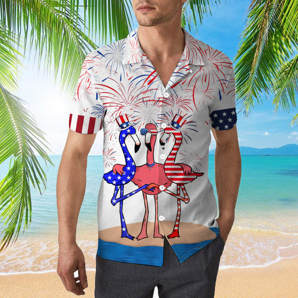 Flamingo American Flag Firework Hawaiian Shirt | For Men & Women | HW955-BehighStyle