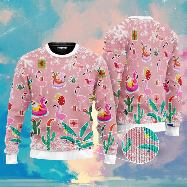 Flamingo Christmas Tropical Ugly Christmas Sweater | Adult | UW2002