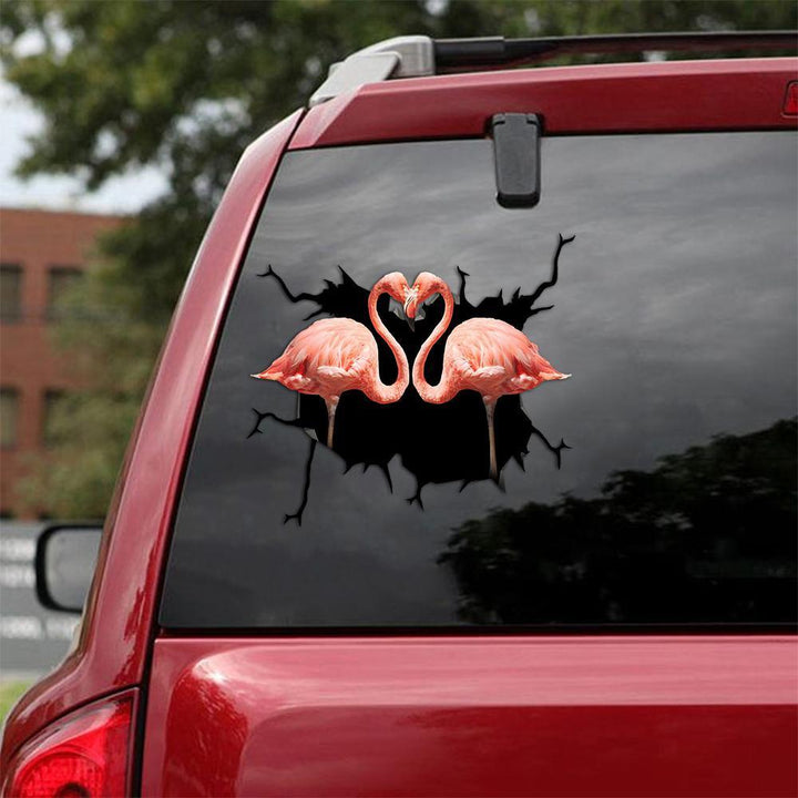 Flamingo Couple Cracked Car Decal Sticker | Waterproof | PVC Vinyl | CCS1672-BehighStyle