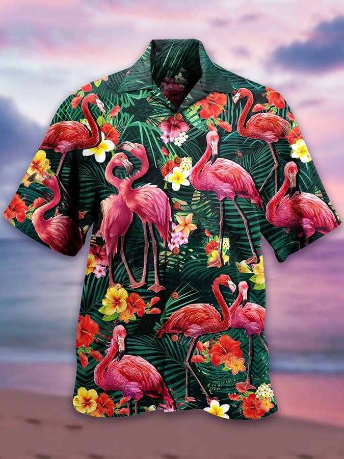 Flamingo Couple Love Flowers Hawaiian Shirt | For Men & Women | HW1775-BehighStyle