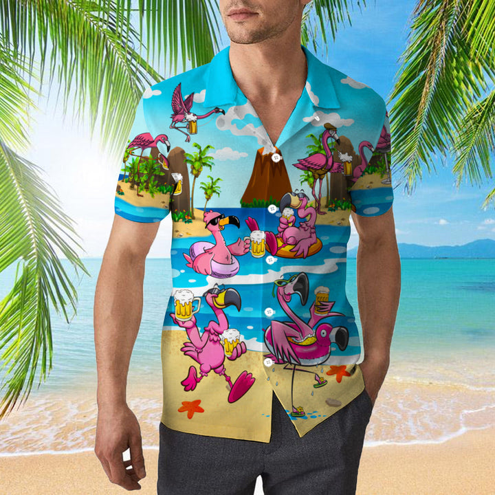 Flamingo Drinking Beer In Summer Hawaiian Shirt | For Men & Women | HW1132-BehighStyle