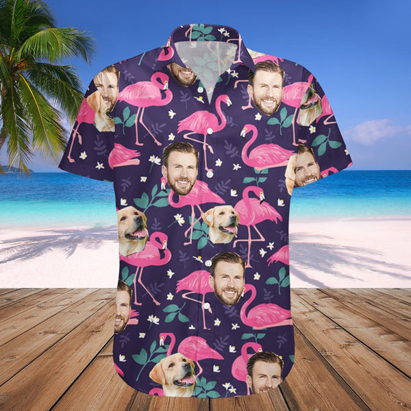 Flamingo Flowers Summer Custom Photo Hawaiian Shirt | P343