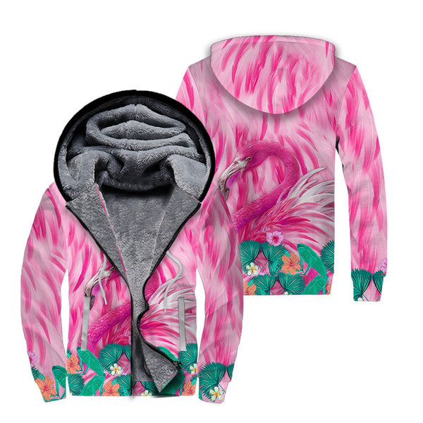 Flamingo Hibiscus Flowers Fleece Zip Hoodie All Over Print | FZ368