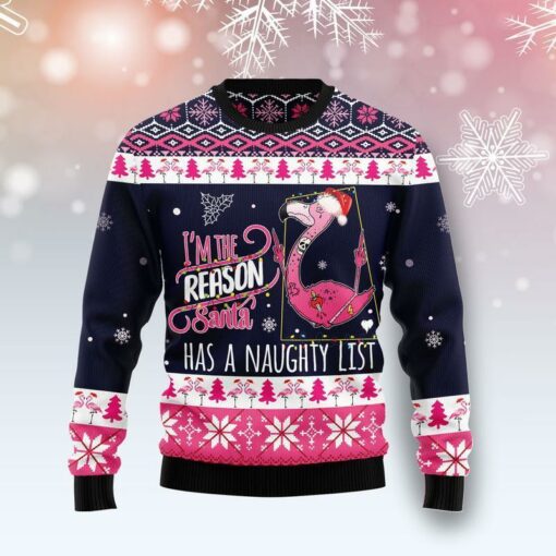 Flamingo I Am The Reason Santa Has A Naughty Ugly Christmas Sweater | For Men & Women | Adult | US1636-BehighStyle