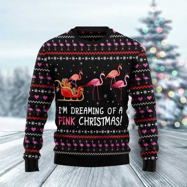 Flamingo I’m dreaming of a Pink Christmas Ugly Christmas Sweater | Adult | US1980