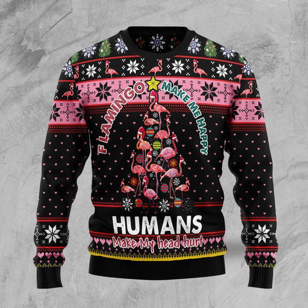 Flamingo Make Me Happy Ugly Christmas Sweater | For Men & Women | Adult | US1210-BehighStyle