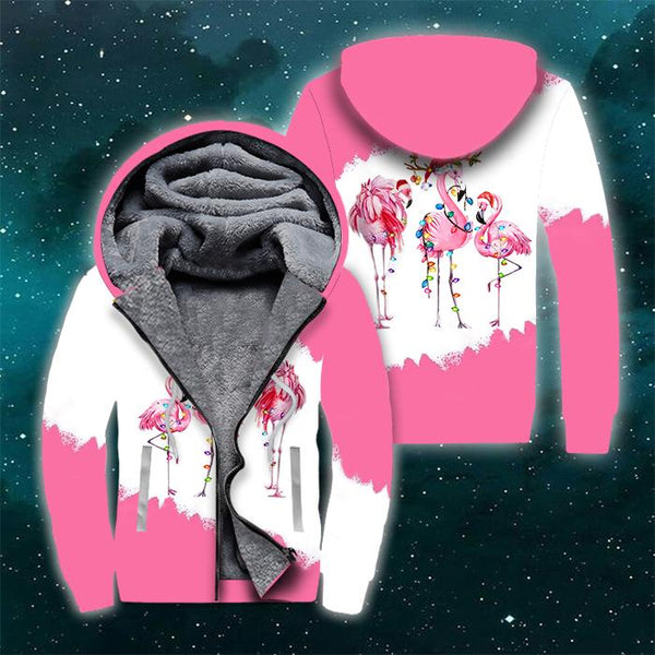 Flamingo Merry Christmas Fleece Zip Hoodie All Over Print | FZ244