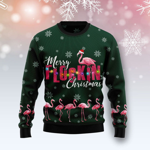 Flamingo Merry Flockin Christmas Ugly Christmas Sweater | Adult | US2054