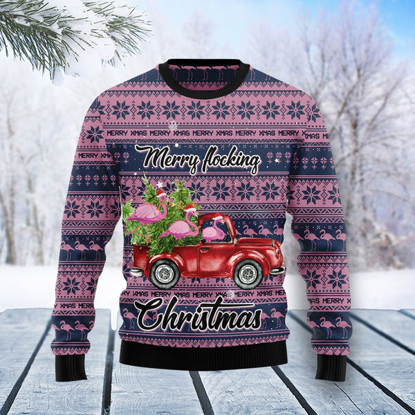 Flamingo Merry Flocking Christmas Ugly Christmas Sweater | Adult | US1827