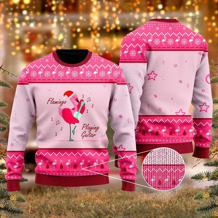 Flamingo Playing Guitar Christmas Ugly Christmas Sweater | For Men & Women | Adult | US1111-BehighStyle