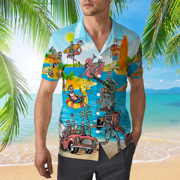 Flamingo Skull On The Beach Funny Hawaiian Shirt | For Men & Women | HW1131-BehighStyle