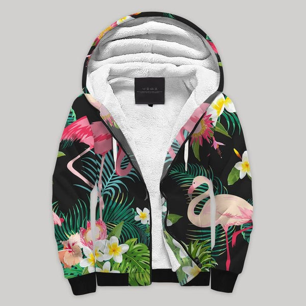 Flamingo Tropical Fleece Zip Hoodie All Over Print | FZ792