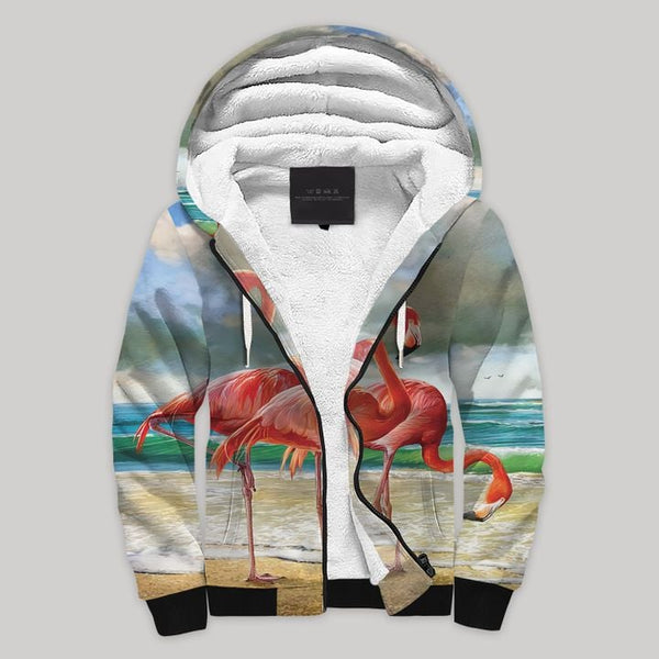 Flamingos Sherpa Fleece Zip Hoodie All Over Print | FZ674