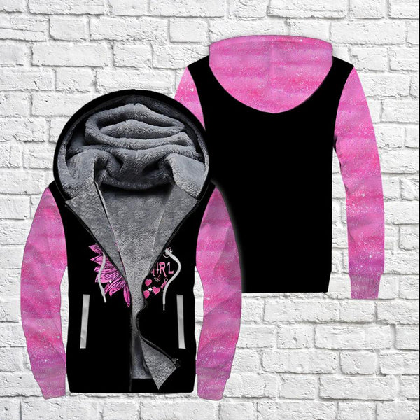 Flower Breast Cancer Awaareness Fleece Zip Hoodie All Over Print | FZ462