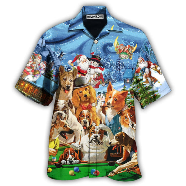 Billiard Vintage Dogs Playing Pool Merry Christmas Hawaiian Shirt | HW3416