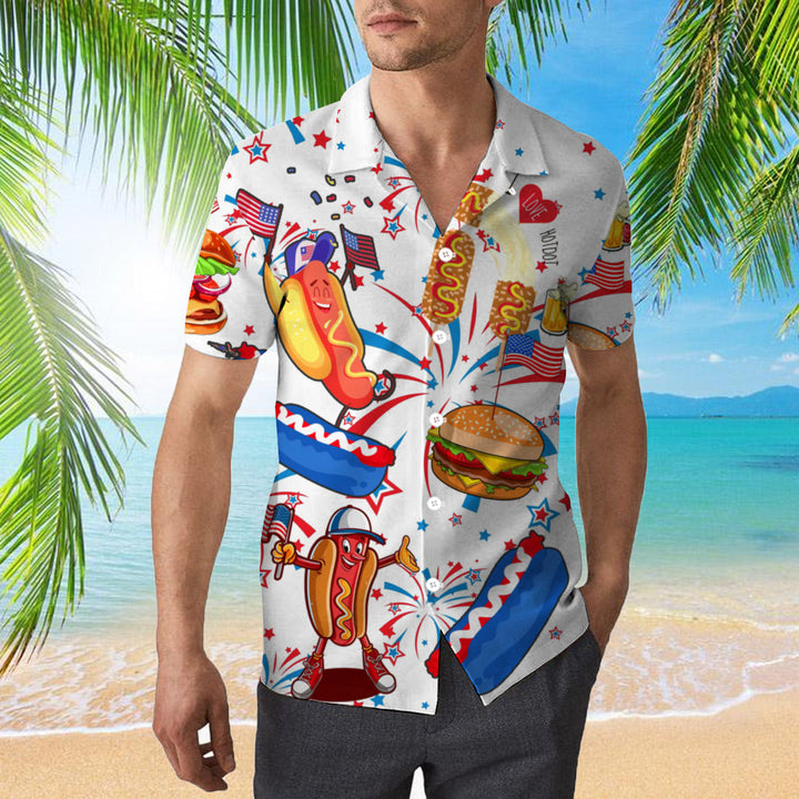 Funny American Hot Dog 4th Of July Independence Day Hawaiian Shirt | For Men & Women | HW337-BehighStyle