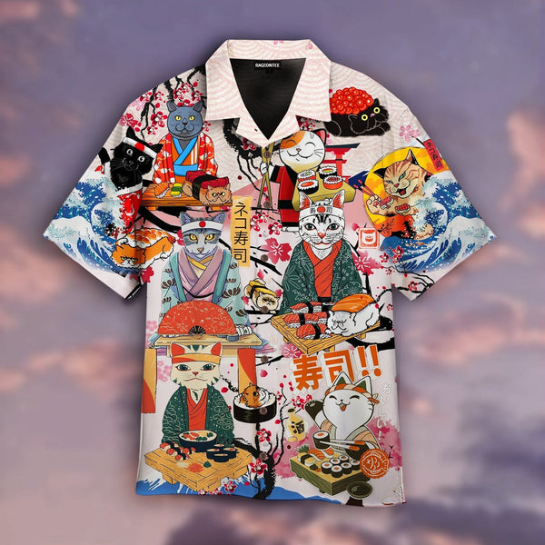 Funny Cat Eat Sushi Japanese Hawaiian Shirt | For Men & Women | HW1810-BehighStyle