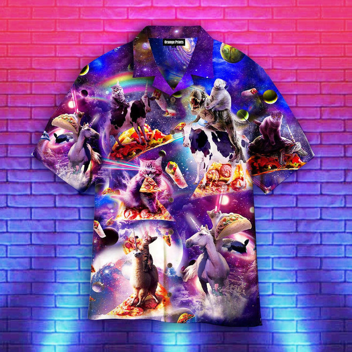 Funny Cat Riding Animal In Galaxy With Taco Aloha Hawaiian Shirt | For Men & Women | HW480-BehighStyle