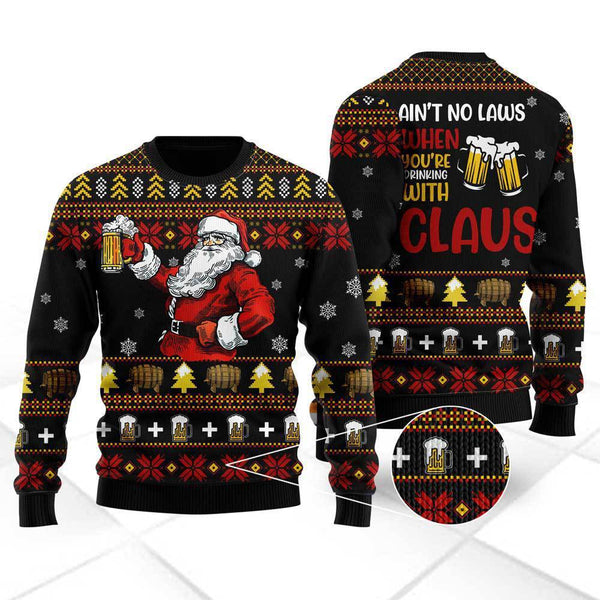 Funny Drinking With Claus Ugly Christmas Sweater | For Men & Women | Adult | US1184-BehighStyle