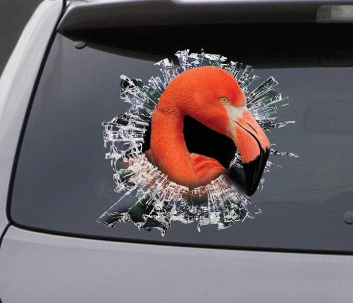 Funny Flamingo Cracked Car Decal Sticker | Waterproof | PVC Vinyl | CCS1582-BehighStyle