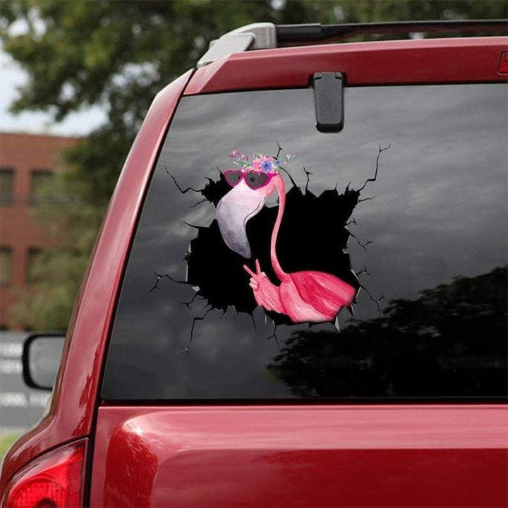 Funny Flamingo With Sunglass Cracked Car Decal Sticker | Waterproof | PVC Vinyl | CCS1658-BehighStyle