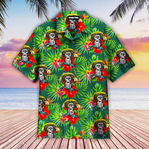 Funny Mexican Skull Holding Tacos Tropical Summer Aloha Hawaiian Shirt | For Men & Women | HW479-BehighStyle