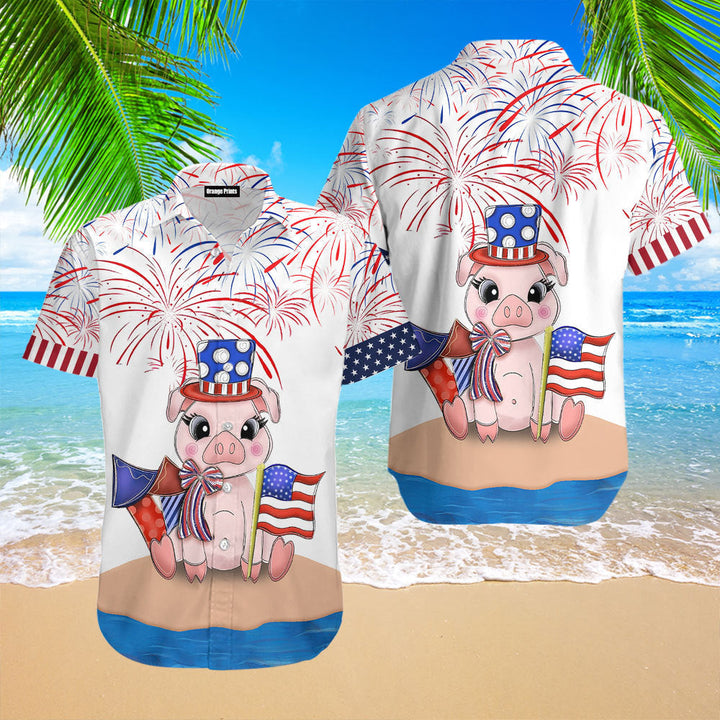 Funny Pig American Flag Firework Aloha Hawaiian Shirt | For Men & Women | HW505-BehighStyle