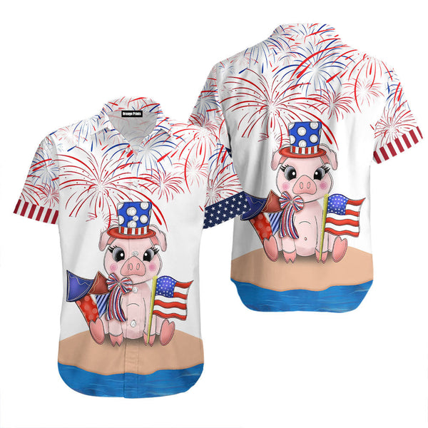 Funny Pig American Flag Firework Aloha Hawaiian Shirt | For Men & Women | HW505-BehighStyle