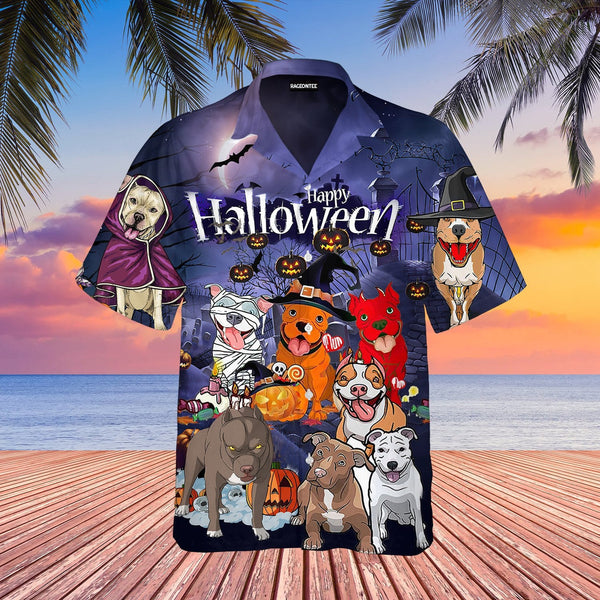 Funny Pitbull Dog Halloween Aloha Hawaiian Shirt | For Men & Women | HW522-BehighStyle