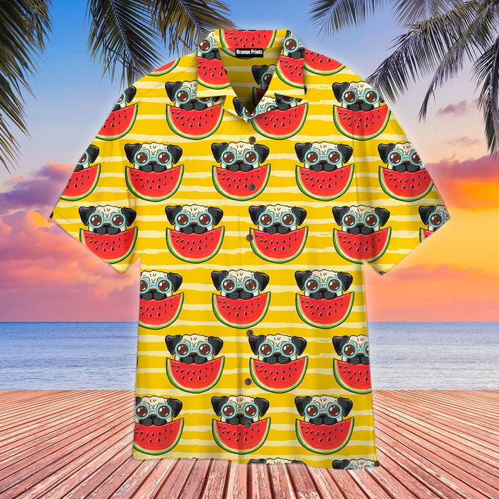 Funny Pug In Sunglasses Eating Watermelon Aloha Hawaiian Shirt | For Men & Women | HW493-BehighStyle