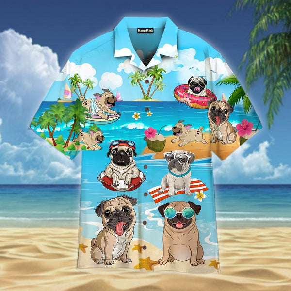 Funny Pug Play On Beach Summer Aloha Hawaiian Shirt | For Men & Women | HW486-BehighStyle