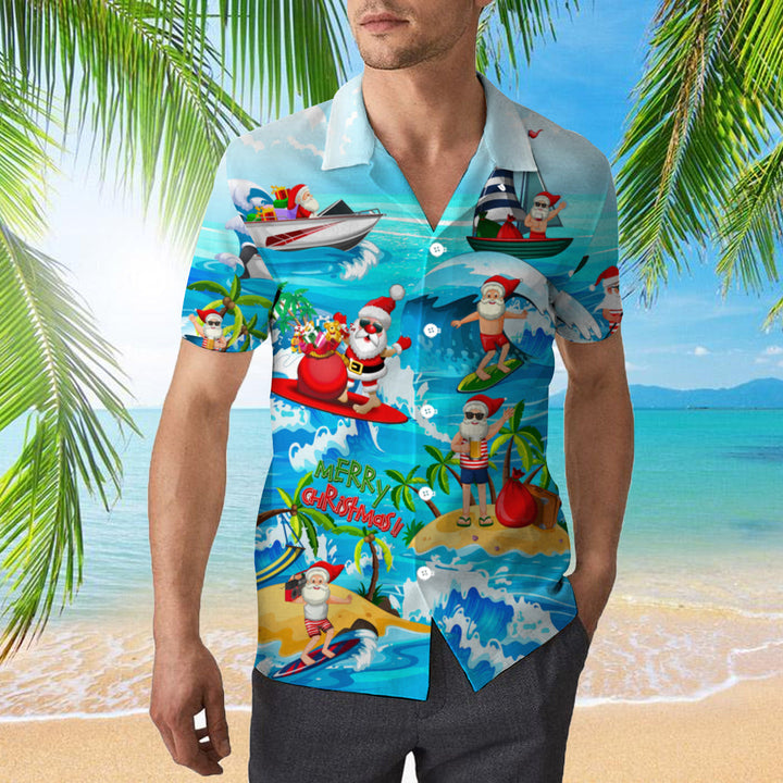 Funny Santa Claus Surfing Summer Hawaiian Shirt | For Men & Women | HW370-BehighStyle