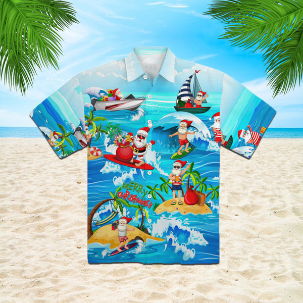 Funny Santa Claus Surfing Summer Hawaiian Shirt | For Men & Women | HW370-BehighStyle