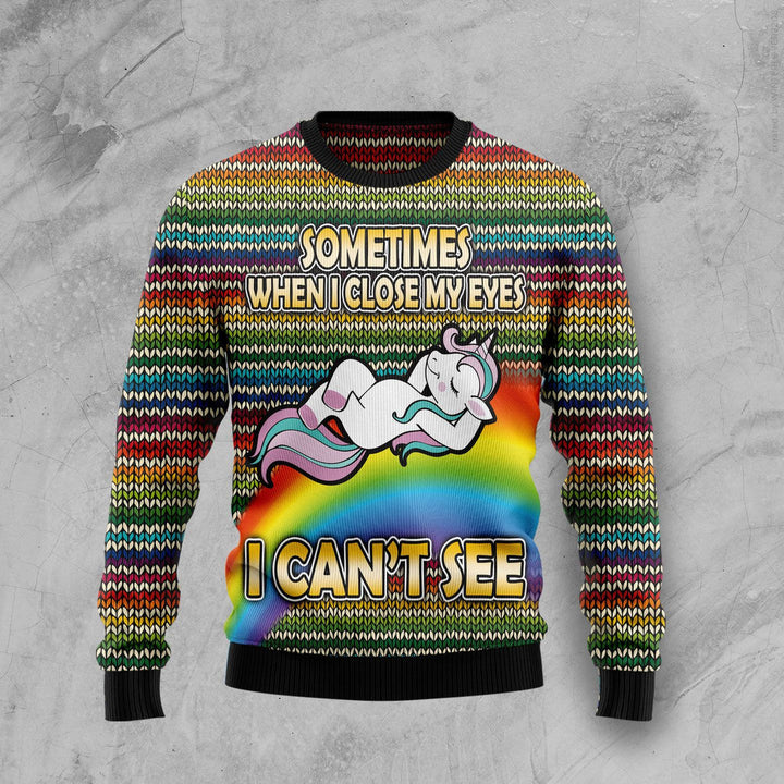Funny Unicorn Sometimes When I Close My Eyes Ugly Christmas Sweater | For Men & Women | Adult | US1005-BehighStyle